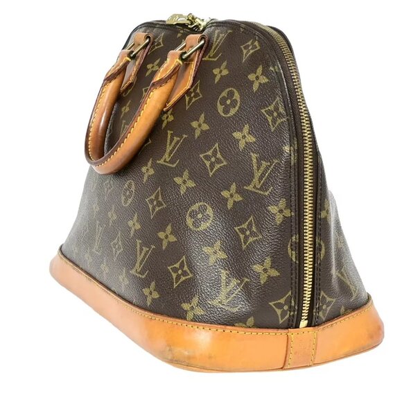 LOUIS VUITTON LV Logo Alma Hand Bag Monogram Leather Brown France - Picture 3 of 7